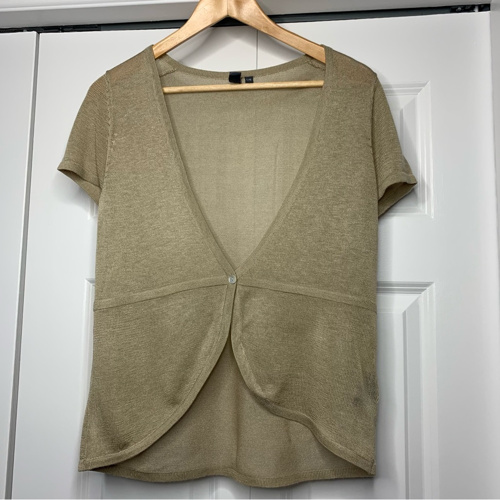 Jana Tan Short Sleeve Cardigan Single Button Closure Women’s Size US L